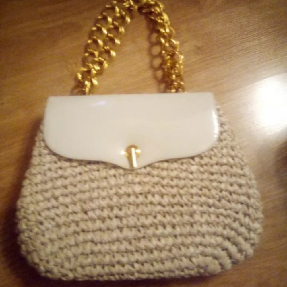 Morris Moskowitz MM Beige Crochet Straw Purse
